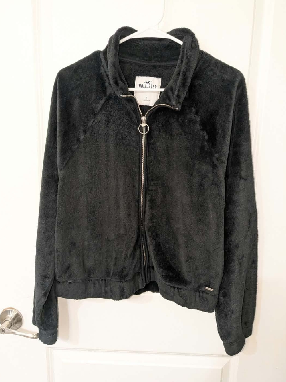 Hollister Black Plush Full-Zip Teddy Jacket